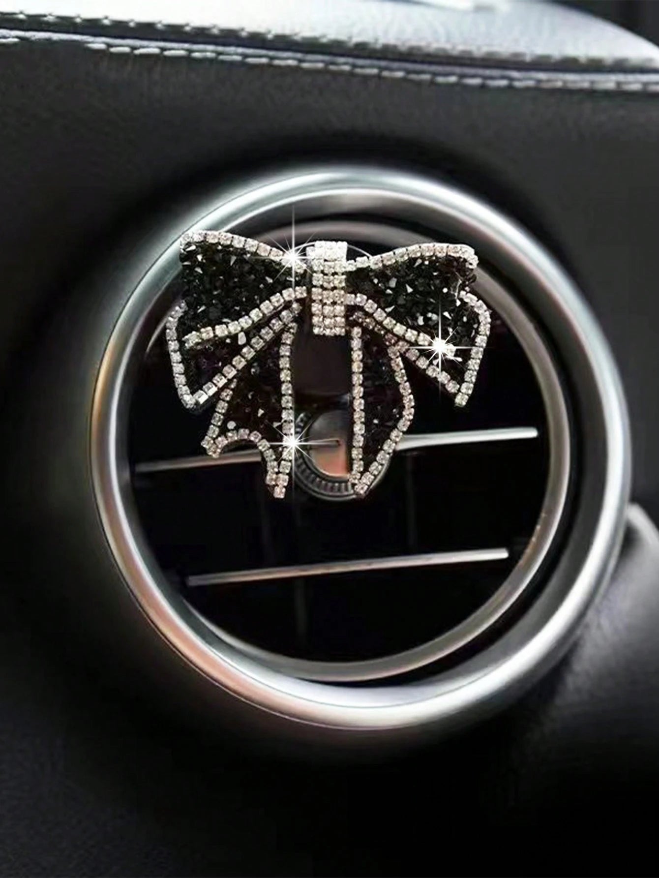 1pc/2pcs Car Air Vent Clip, Rhinestone Bow Decor, Suitable For Car Air Vent