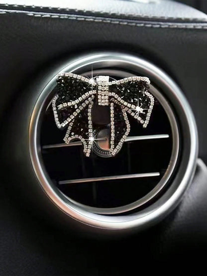 1pc/2pcs Car Air Vent Clip, Rhinestone Bow Decor, Suitable For Car Air Vent