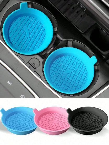1pc/2pcs Car Cup Holder Coasters, Embedded Cup Holder Coasters, Universal Car Non-Slip Cup Holder Embedded Decorative Silicone Coasters, Car Interior Mats, 7cm/2.75in Soft Rubber Coaster Set Round Car