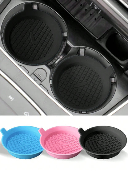 1pc/2pcs Car Cup Holder Coasters, Embedded Cup Holder Coasters, Universal Car Non-Slip Cup Holder Embedded Decorative Silicone Coasters, Car Interior Mats, 7cm/2.75in Soft Rubber Coaster Set Round Car