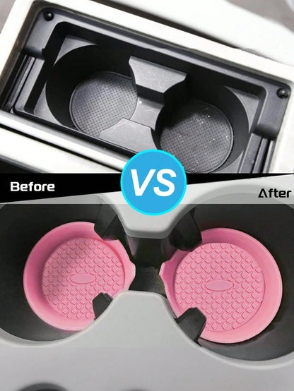 1pc/2pcs Car Cup Holder Coasters, Embedded Cup Holder Coasters, Universal Car Non-Slip Cup Holder Embedded Decorative Silicone Coasters, Car Interior Mats, 7cm/2.75in Soft Rubber Coaster Set Round Car
