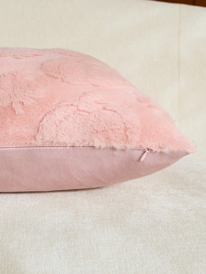 1pc/2pcs Halloween Pink Pumpkin Maple Leaf Decorative Pillow Case, Soft Faux Fur Front, Dutch Velvet Back, Square Cushion Cover, Holiday Home Decor Pillowcase, Soft Comfortable Velvet Fabric, Modern D
