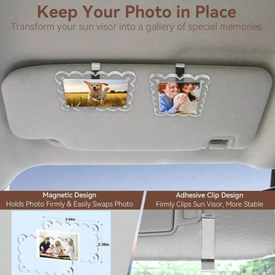 1pc/2pcs New Magnetic Photo Clip For Car Sun Visor, Universal Acrylic Fridge Magnet Transparent Magnetic Instant Photo Frame, Car Sun Visor Photo Frame Clip, Personalized DIY Car Decor Photo Frame, Co