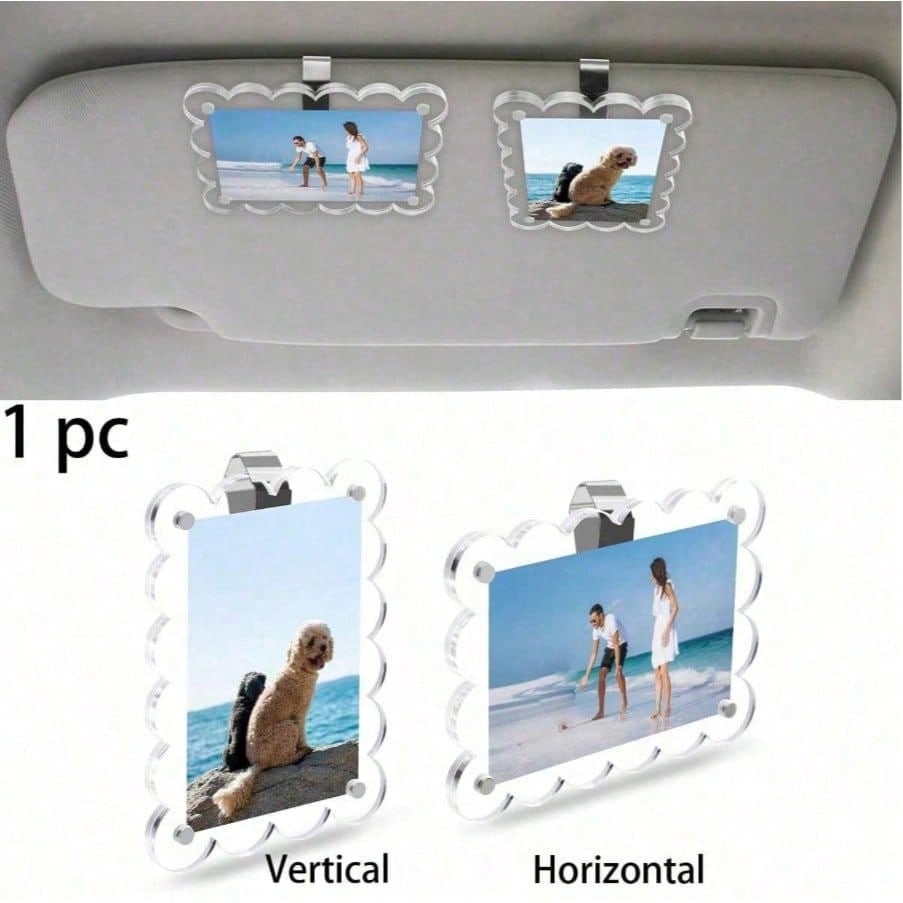 1pc/2pcs New Magnetic Photo Clip For Car Sun Visor, Universal Acrylic Fridge Magnet Transparent Magnetic Instant Photo Frame, Car Sun Visor Photo Frame Clip, Personalized DIY Car Decor Photo Frame, Co