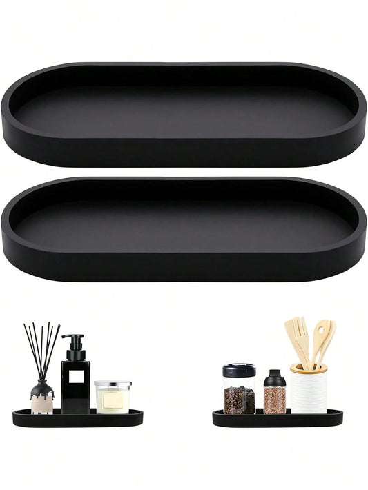 1pc/ 2pcs Oval Vanity Tray, Bathroom Countertop Organizer Tray, Kitchen Sink Sponge Holder Soap Dispenser Silicone Tray For Perfume Jewelry Candle