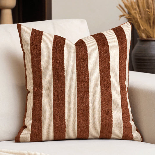 1pc/2pcs Red-Brown Striped Chenille Decorative Throw Pillow Cover, Soft Modern Abstract Bohemian Style Cushion Case For Sofa, Bedroom, Living Room, All Season, Also Suitable As Gift