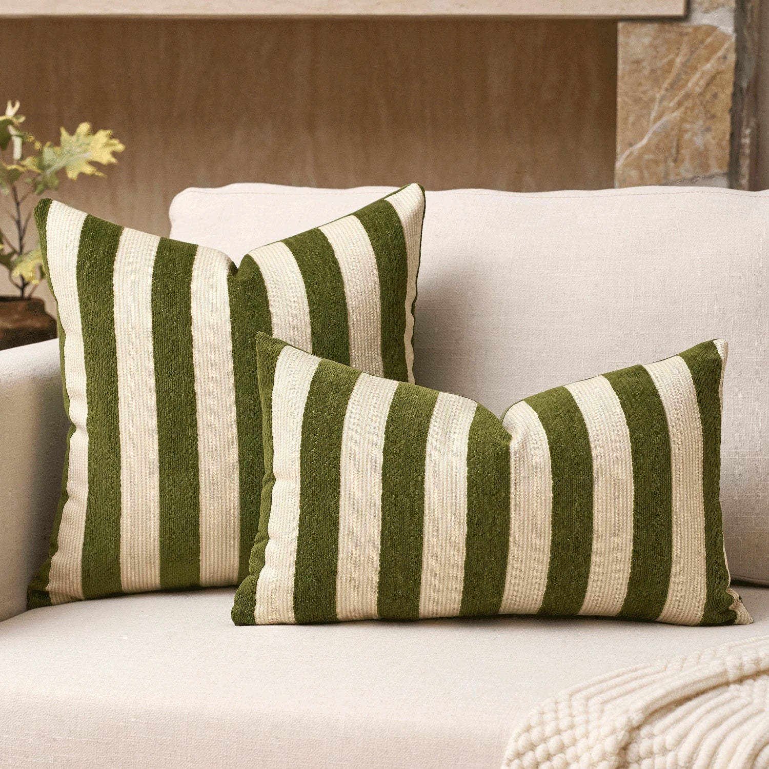 1pc/2pcs Red-Brown Striped Chenille Decorative Throw Pillow Cover, Soft Modern Abstract Bohemian Style Cushion Case For Sofa, Bedroom, Living Room, All Season, Also Suitable As Gift