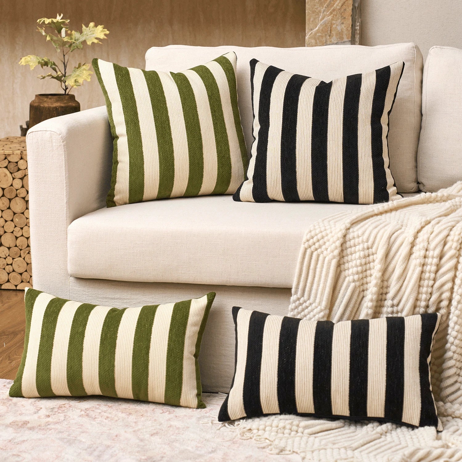 1pc/2pcs Red-Brown Striped Chenille Decorative Throw Pillow Cover, Soft Modern Abstract Bohemian Style Cushion Case For Sofa, Bedroom, Living Room, All Season, Also Suitable As Gift