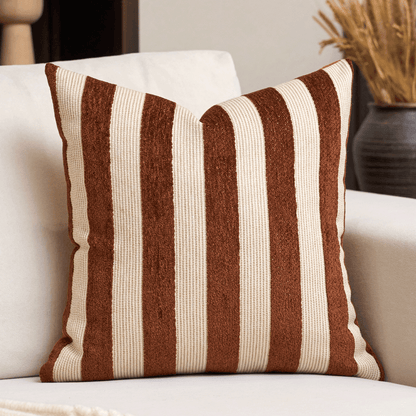 1pc/2pcs Red-Brown Striped Chenille Decorative Throw Pillow Cover, Soft Modern Abstract Bohemian Style Cushion Case For Sofa, Bedroom, Living Room, All Season, Also Suitable As Gift