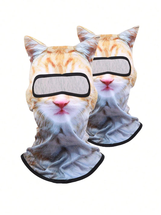 1pc/2pcs Unisex 3D Animal Pattern Protective Face Mask Head Cover, Outdoor Fun Water Sports Hat, Sun Protection Animal Head Cover (Cat, Dog Styles), Suitable For Daily Outings, Travel, Hiking, Skiing