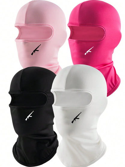 1pc/2pcs Unisex Solid Color Printed Balaclava Headwear Set, Single Hole Full Face Mask For Cycling, Suitable For Daily Wear And Outdoor Activities