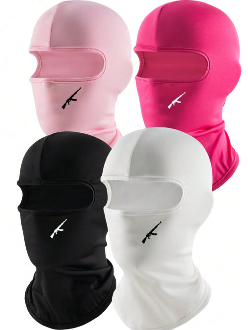 1pc/2pcs Unisex Solid Color Printed Balaclava Headwear Set, Single Hole Full Face Mask For Cycling, Suitable For Daily Wear And Outdoor Activities