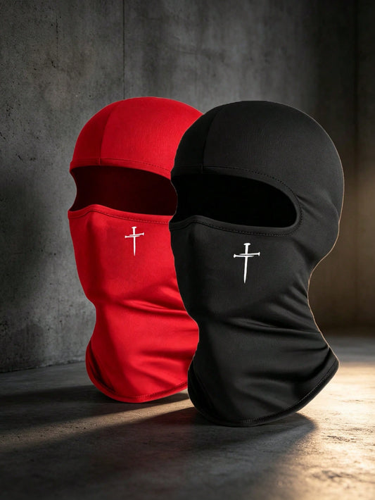 1pc/2pcs Unisex Solid Color Printed Balaclava Headwear Set, Single Hole Full Face Mask For Cycling, Suitable For Daily Wear And Outdoor Activities