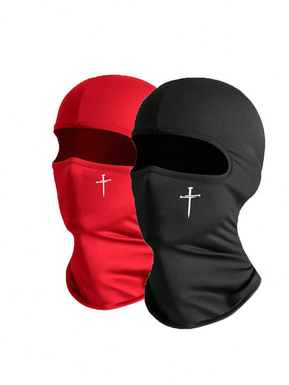 1pc/2pcs Unisex Solid Color Printed Balaclava Headwear Set, Single Hole Full Face Mask For Cycling, Suitable For Daily Wear And Outdoor Activities