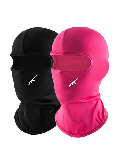 1pc/2pcs Unisex Solid Color Printed Balaclava Headwear Set, Single Hole Full Face Mask For Cycling, Suitable For Daily Wear And Outdoor Activities