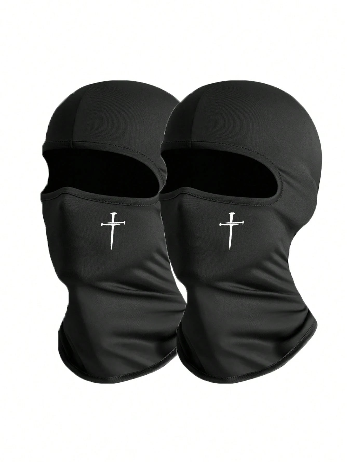 1pc/2pcs Unisex Solid Color Printed Balaclava Headwear Set, Single Hole Full Face Mask For Cycling, Suitable For Daily Wear And Outdoor Activities