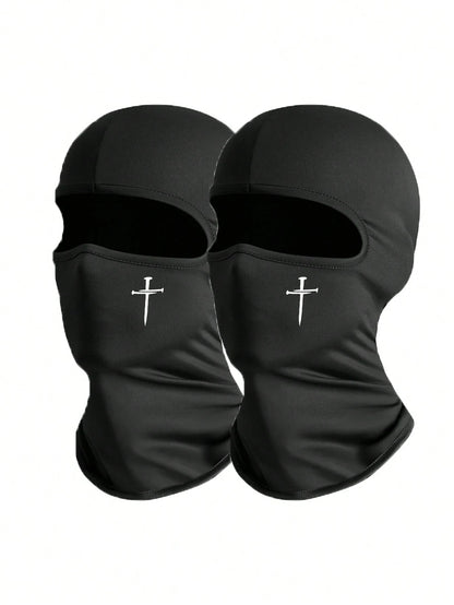 1pc/2pcs Unisex Solid Color Printed Balaclava Headwear Set, Single Hole Full Face Mask For Cycling, Suitable For Daily Wear And Outdoor Activities