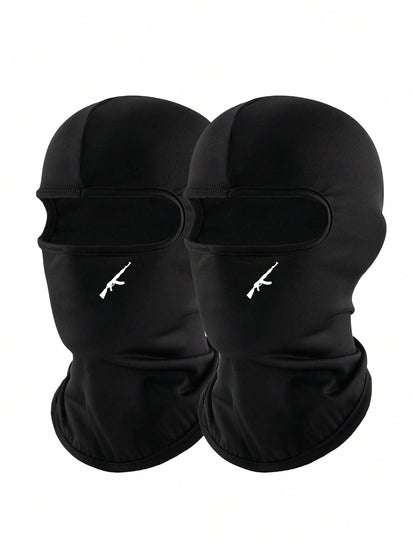 1pc/2pcs Unisex Solid Color Printed Balaclava Headwear Set, Single Hole Full Face Mask For Cycling, Suitable For Daily Wear And Outdoor Activities