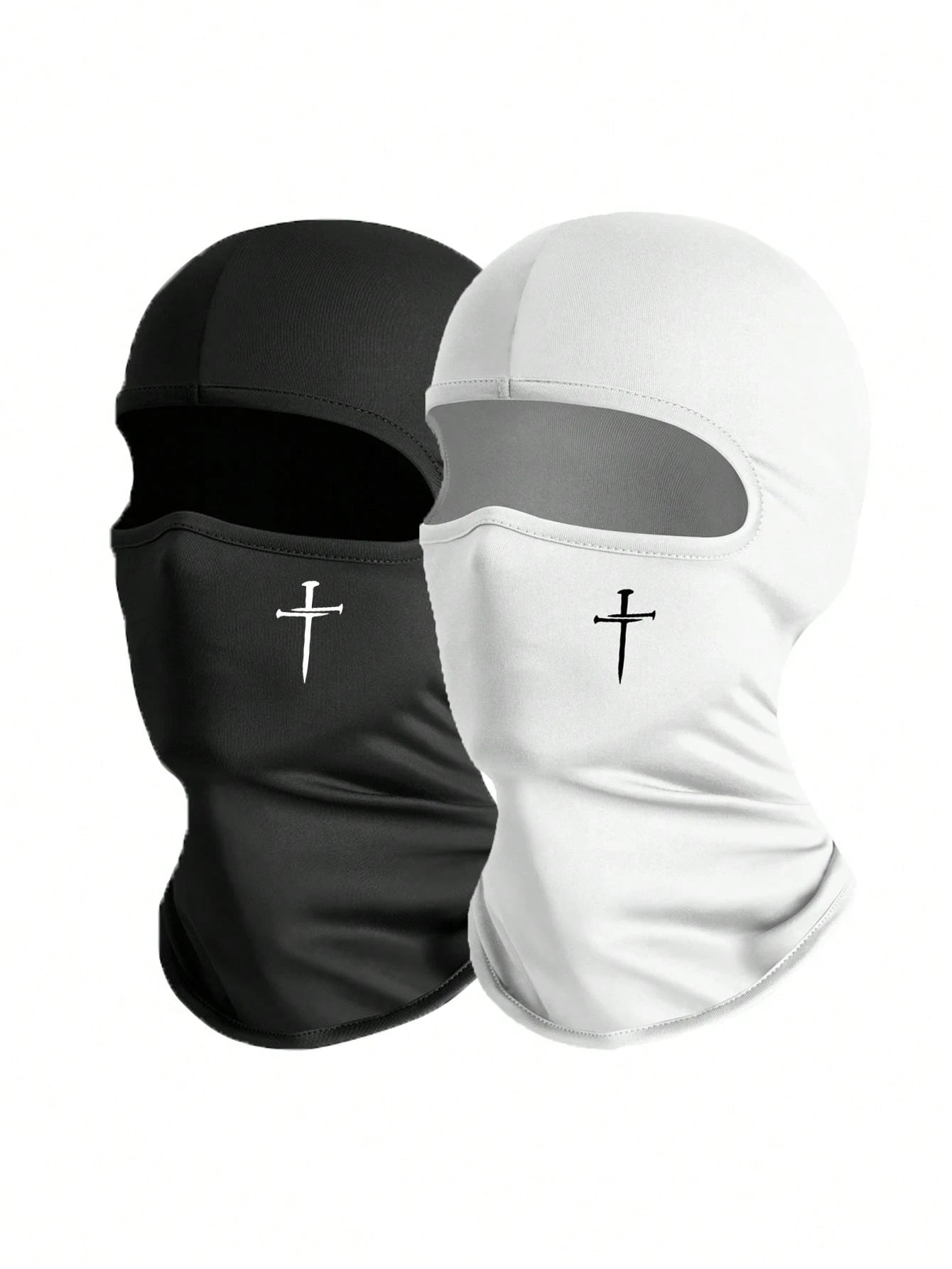 1pc/2pcs Unisex Solid Color Printed Balaclava Headwear Set, Single Hole Full Face Mask For Cycling, Suitable For Daily Wear And Outdoor Activities