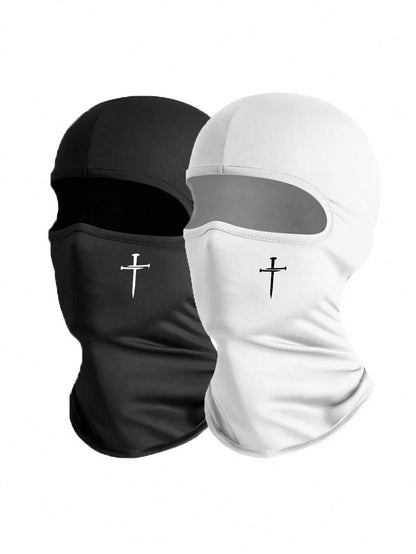 1pc/2pcs Unisex Solid Color Printed Balaclava Headwear Set, Single Hole Full Face Mask For Cycling, Suitable For Daily Wear And Outdoor Activities
