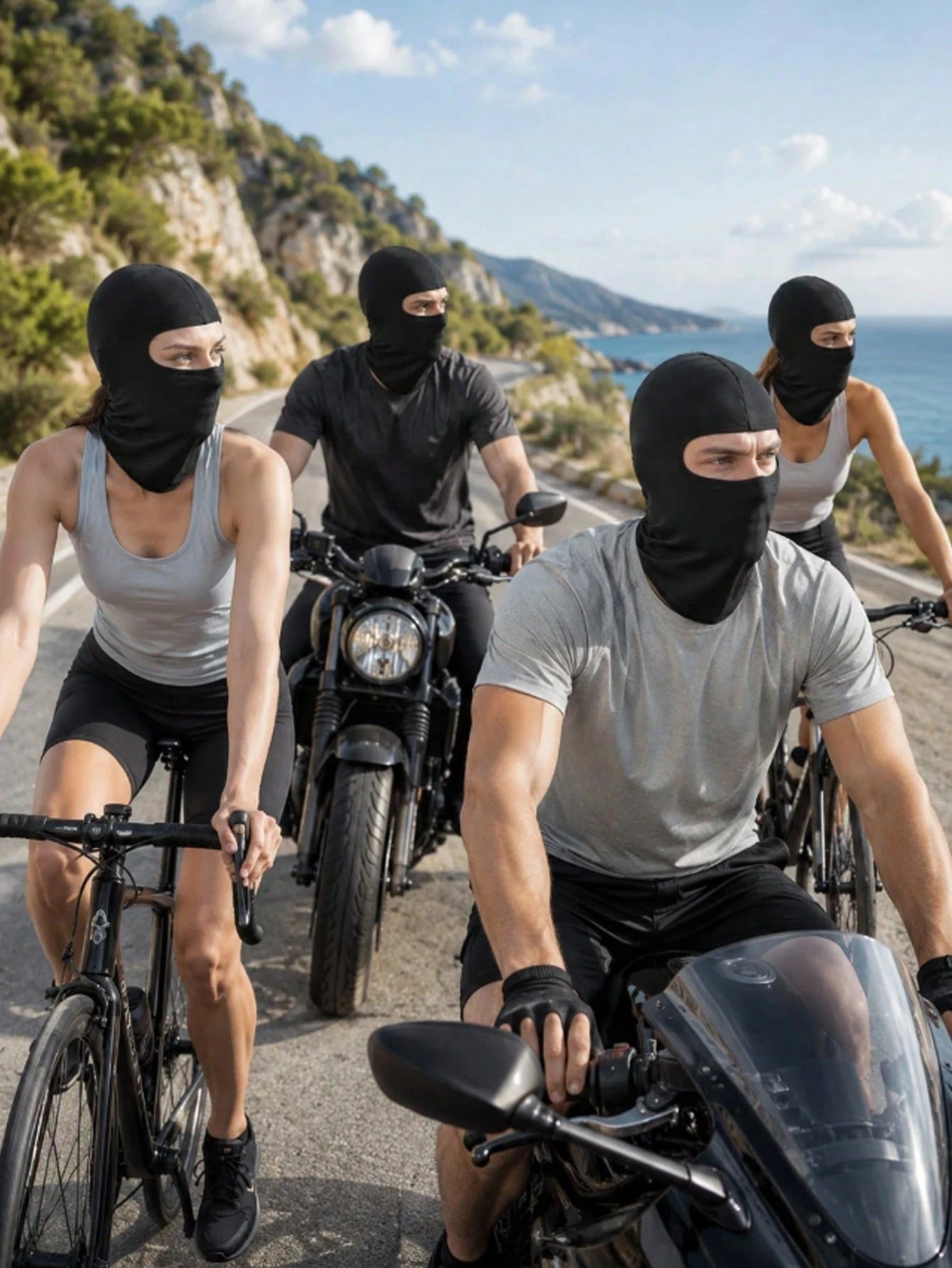 1pc/2pcs Unisex Solid Color Printed Balaclava Headwear Set, Single Hole Full Face Mask For Cycling, Suitable For Daily Wear And Outdoor Activities