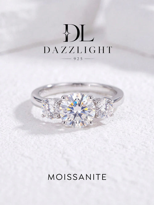 1pc 3-Diamond 4-Prong Moissanite Engagement Ring, D Color, 1 Carat, 925 Sterling Silver, Suitable For Proposal, Gift For Wife/Girlfriend, Birthday, Anniversary, Bridal Jewelry