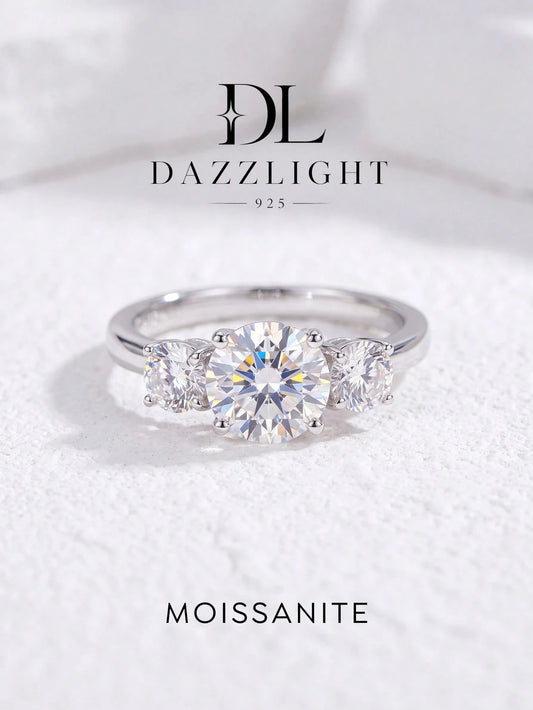 1pc 3-Diamond 4-Prong Moissanite Engagement Ring, D Color, 1 Carat, 925 Sterling Silver, Suitable For Proposal, Gift For Wife/Girlfriend, Birthday, Anniversary, Bridal Jewelry