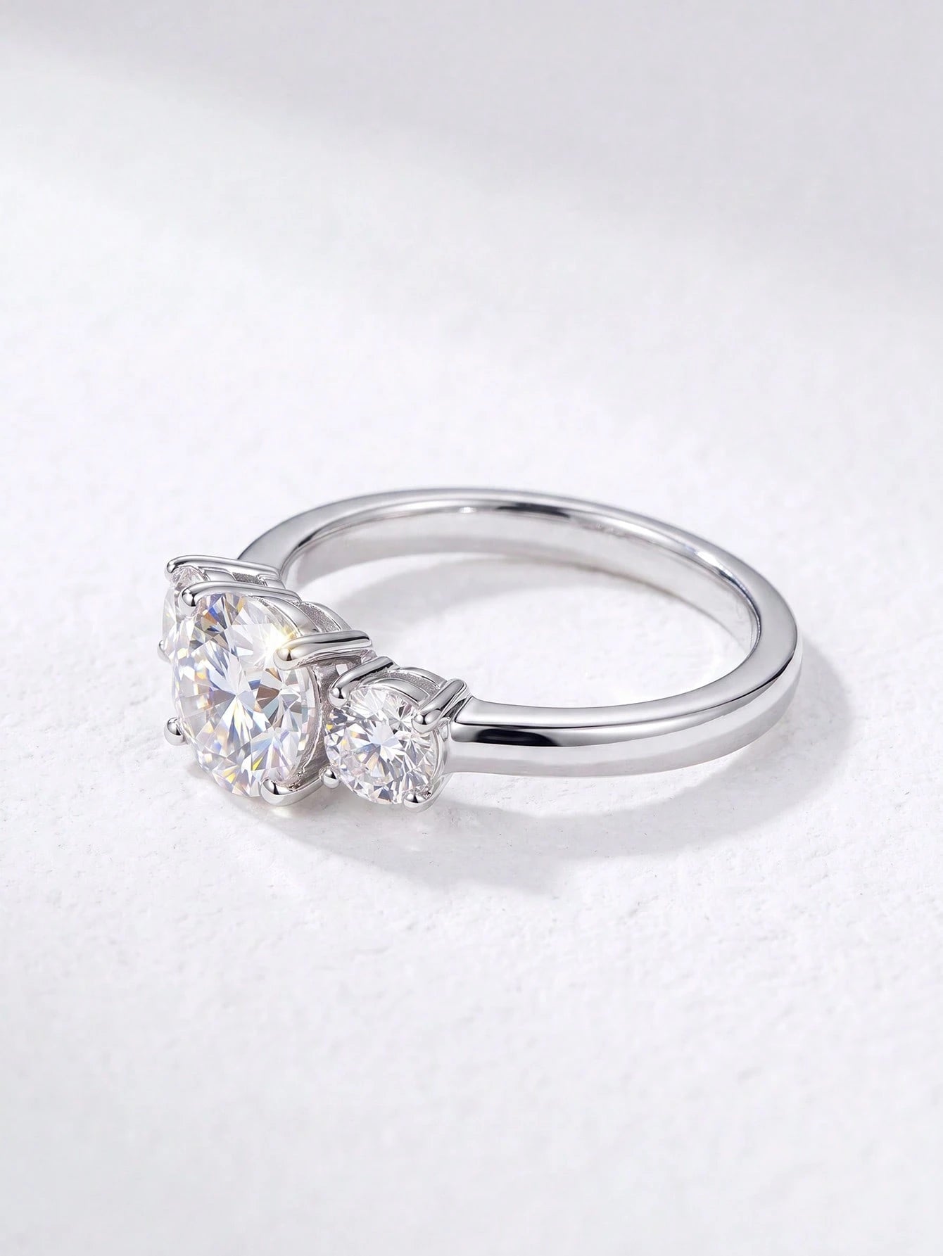 1pc 3-Diamond 4-Prong Moissanite Engagement Ring, D Color, 1 Carat, 925 Sterling Silver, Suitable For Proposal, Gift For Wife/Girlfriend, Birthday, Anniversary, Bridal Jewelry