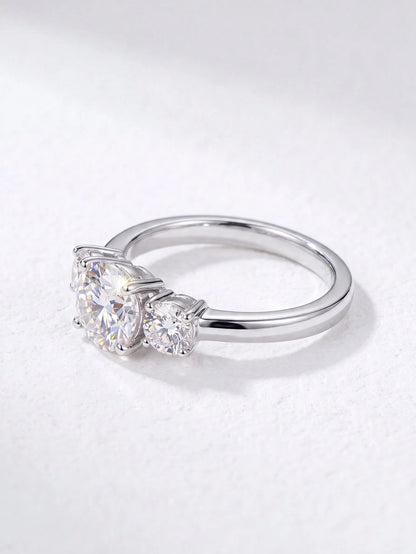 1pc 3-Diamond 4-Prong Moissanite Engagement Ring, D Color, 1 Carat, 925 Sterling Silver, Suitable For Proposal, Gift For Wife/Girlfriend, Birthday, Anniversary, Bridal Jewelry