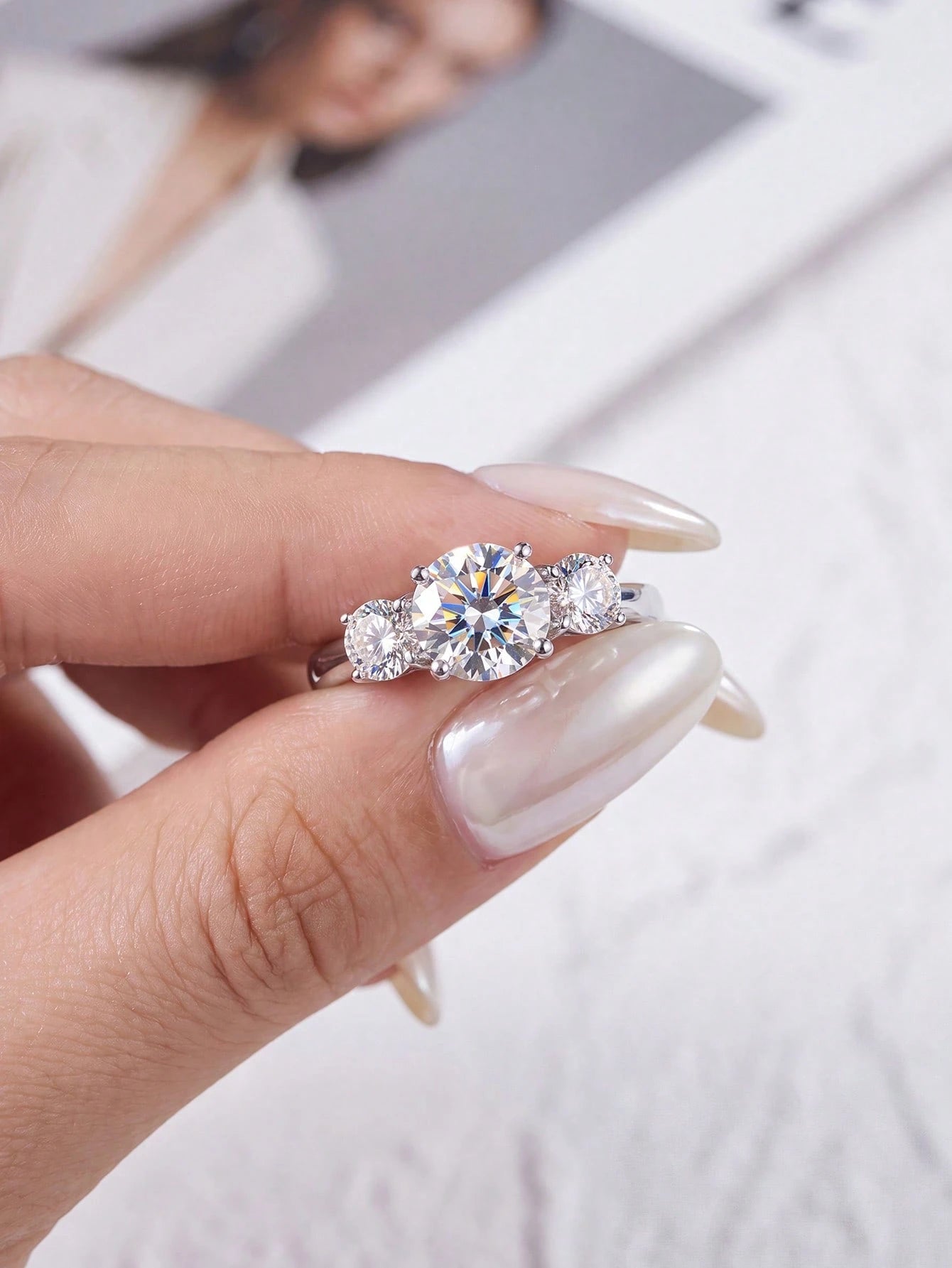 1pc 3-Diamond 4-Prong Moissanite Engagement Ring, D Color, 1 Carat, 925 Sterling Silver, Suitable For Proposal, Gift For Wife/Girlfriend, Birthday, Anniversary, Bridal Jewelry