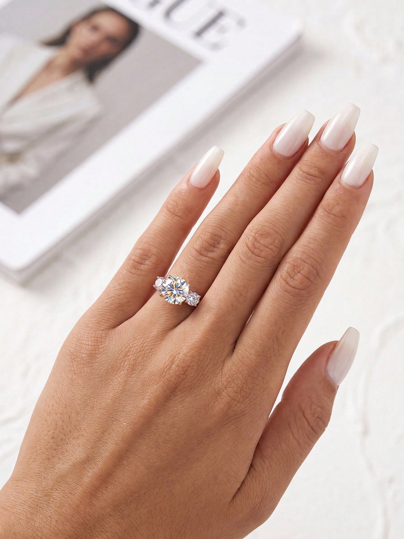 1pc 3-Diamond 4-Prong Moissanite Engagement Ring, D Color, 1 Carat, 925 Sterling Silver, Suitable For Proposal, Gift For Wife/Girlfriend, Birthday, Anniversary, Bridal Jewelry
