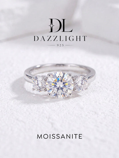 1pc 3-Diamond 4-Prong Moissanite Engagement Ring, D Color, 1 Carat, 925 Sterling Silver, Suitable For Proposal, Gift For Wife/Girlfriend, Birthday, Anniversary, Bridal Jewelry