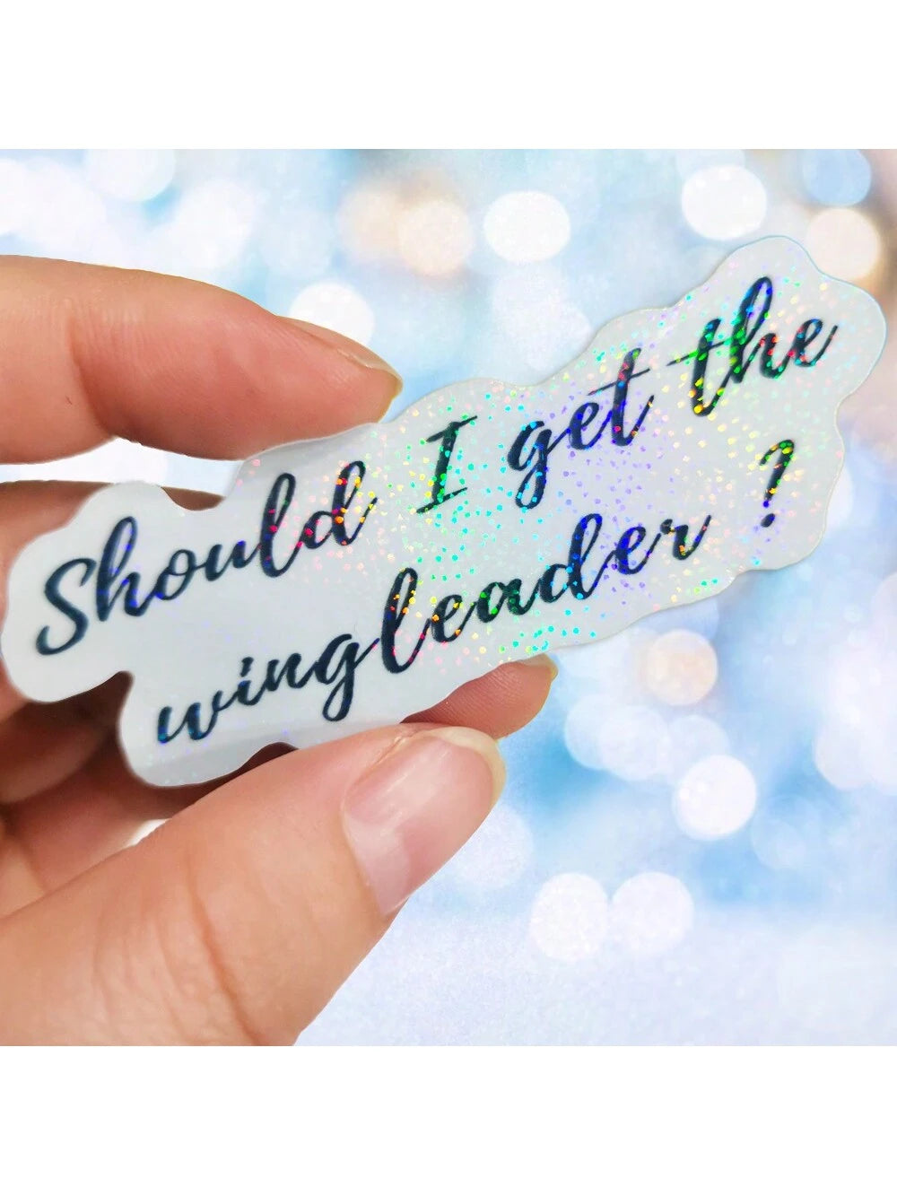 1pc 3" Fourth Wing Sticker,Should I Get The Wingleader Sticker,Sparkle Overlay Holographic Waterproof Vinyl Book Inspired For Kindle,Laptop,Bottle,Window,Fridge,Car Bumper,Water Bottle, Journal,Funny