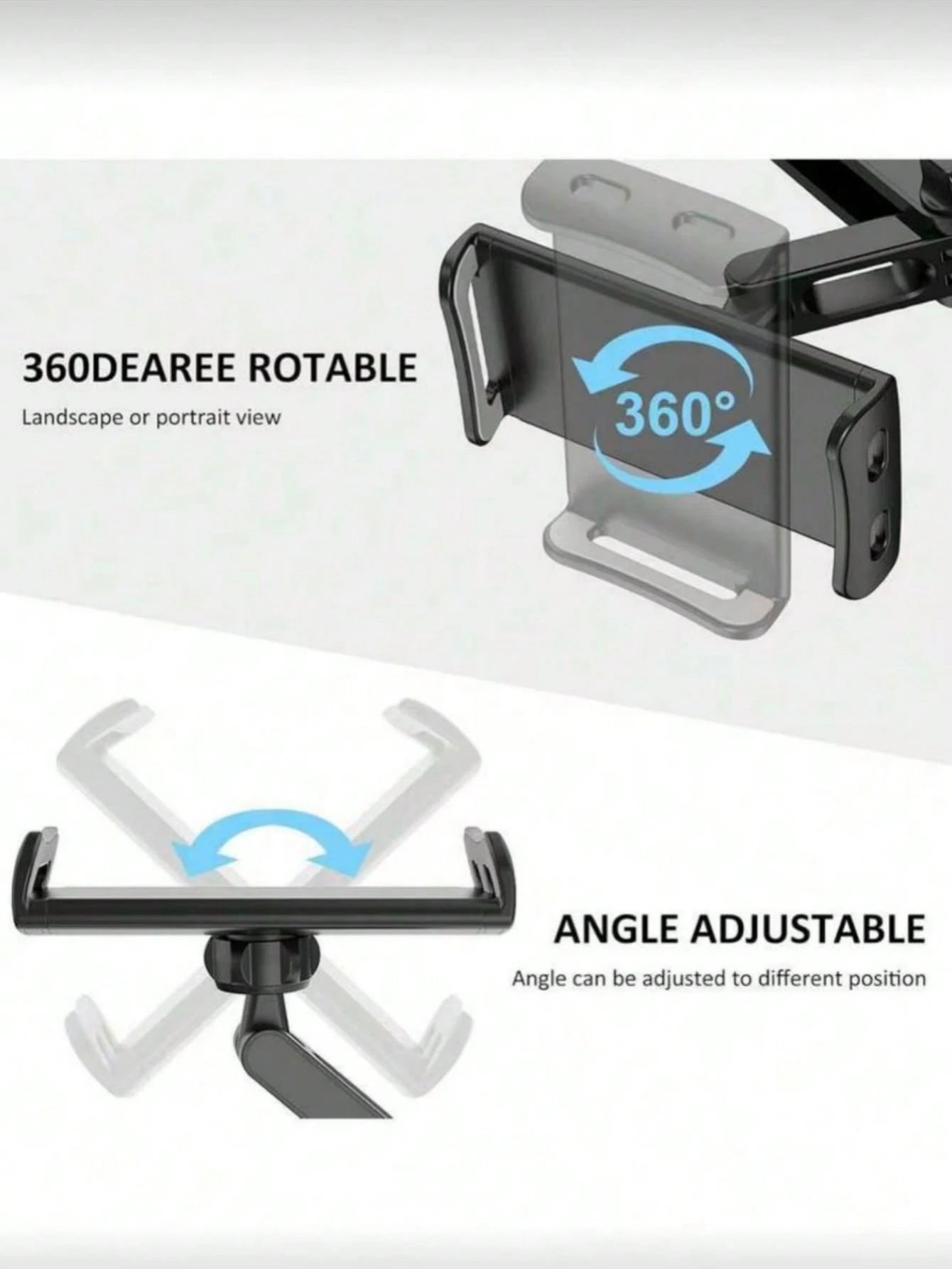 1pc 360° Adjustable Car Headrest Mount Holder, Compatible With 4" To 11" Tablets, Phones, Air/Mini, Tabs And Switch, Essential For Road Trips