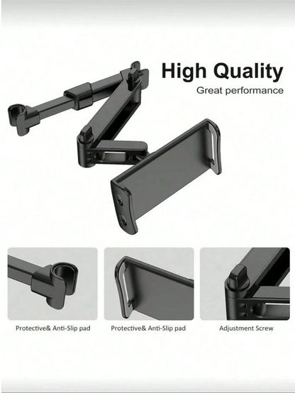 1pc 360° Adjustable Car Headrest Mount Holder, Compatible With 4" To 11" Tablets, Phones, Air/Mini, Tabs And Switch, Essential For Road Trips