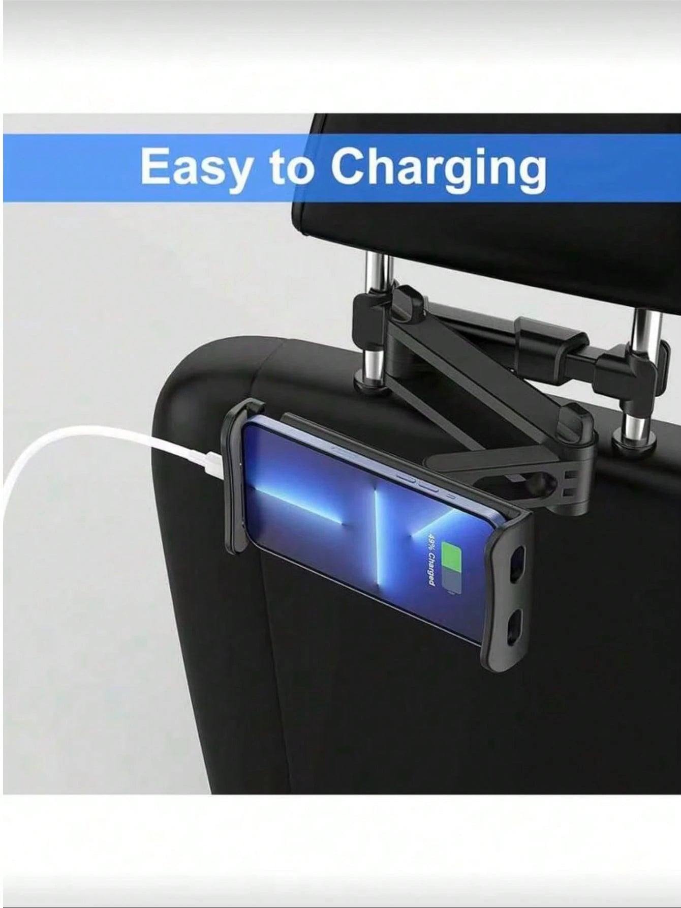 1pc 360° Adjustable Car Headrest Mount Holder, Compatible With 4" To 11" Tablets, Phones, Air/Mini, Tabs And Switch, Essential For Road Trips
