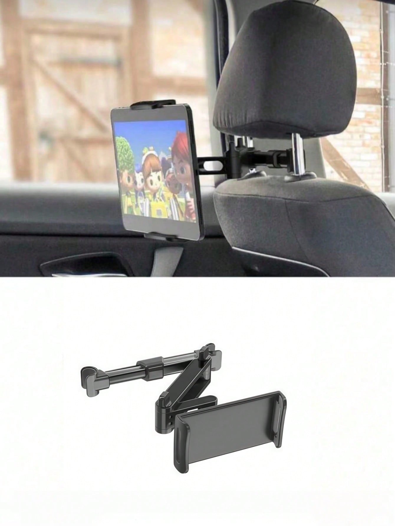 1pc 360° Adjustable Car Headrest Mount Holder, Compatible With 4" To 11" Tablets, Phones, Air/Mini, Tabs And Switch, Essential For Road Trips