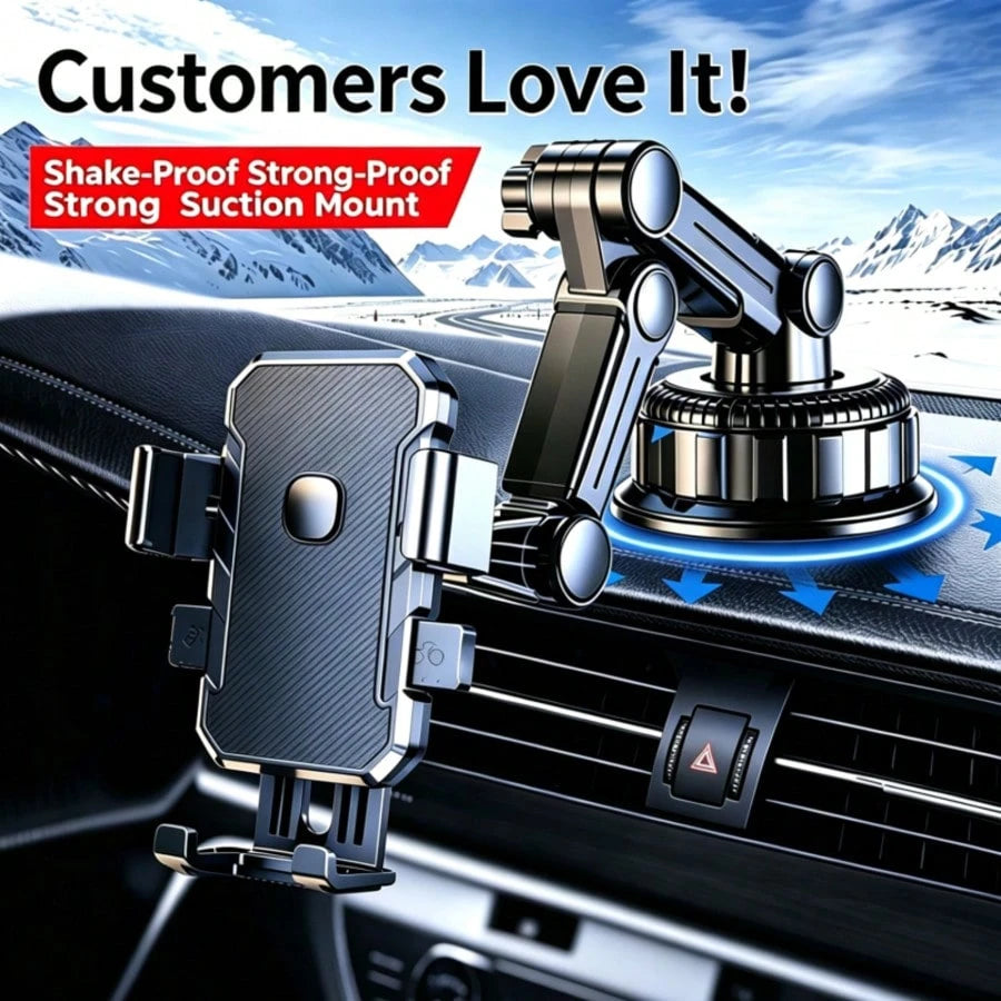 1pc 360 Degree Rotatable Mobile Phone Holder, Durable ABS, Dashboard Mount, Large Size Car Center Console Suction Cup Mobile Navigation Bracket, Adjustable Arm And Clamp, For Cars, Trucks, Engineering