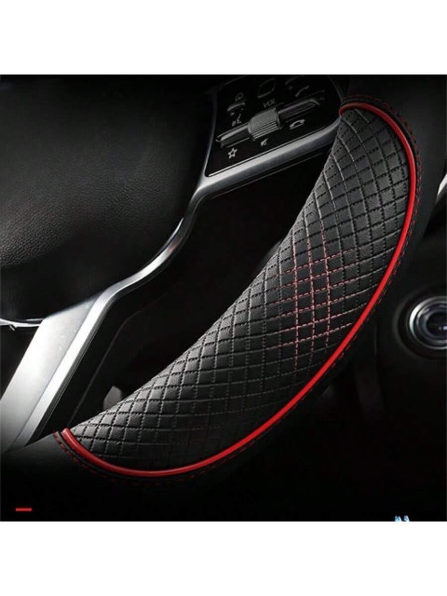 1pc 38cm Universal Car Steering Wheel Cover, Automotive Leather Diamond Quilted Color Block Design Interior Decor