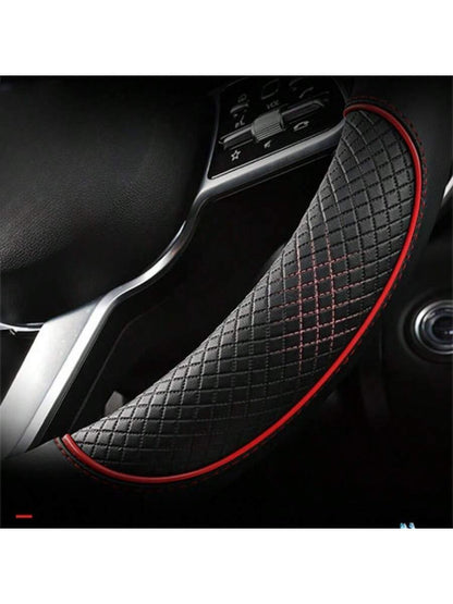 1pc 38cm Universal Car Steering Wheel Cover, Automotive Leather Diamond Quilted Color Block Design Interior Decor