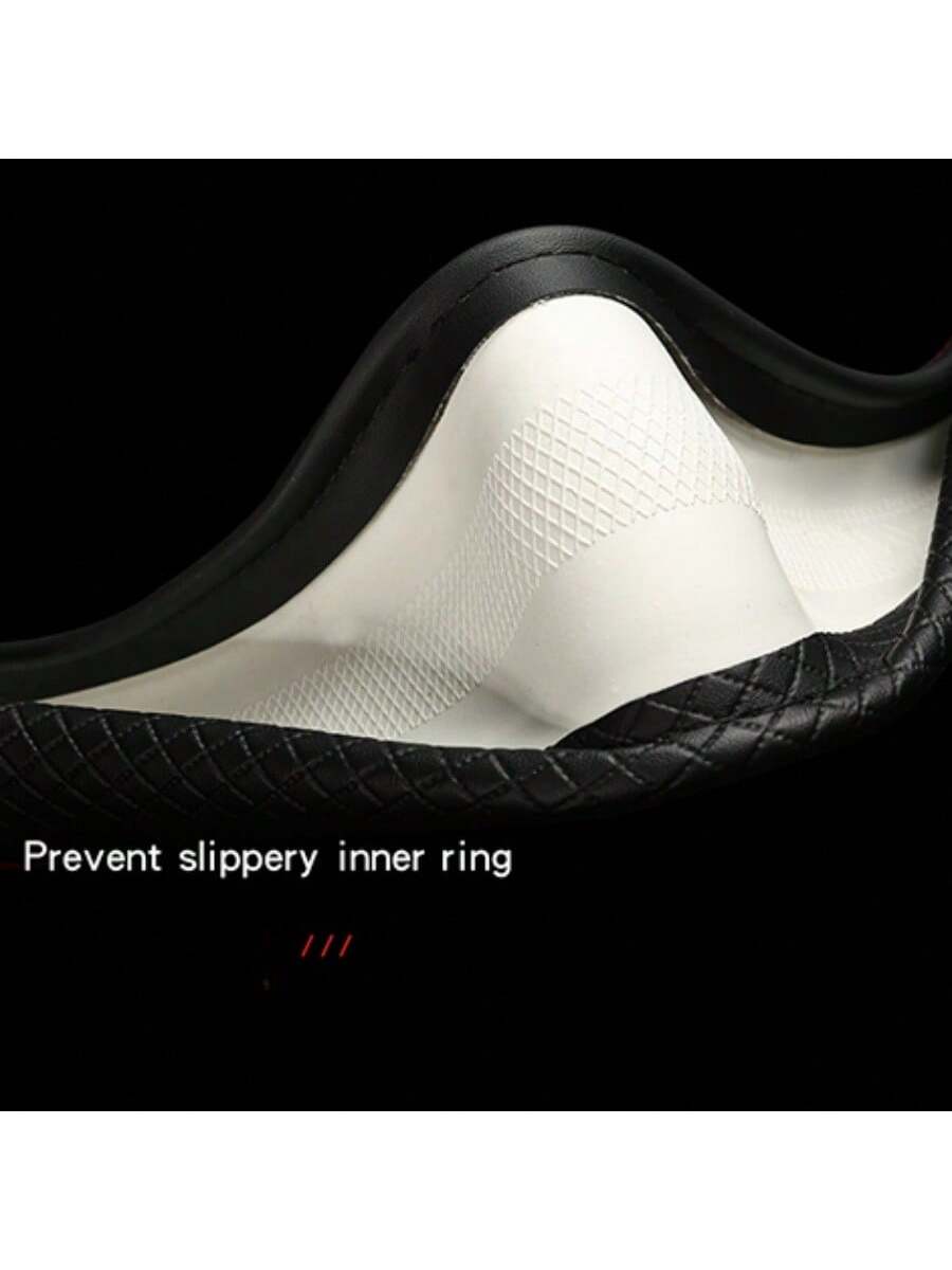 1pc 38cm Universal Car Steering Wheel Cover, Automotive Leather Diamond Quilted Color Block Design Interior Decor