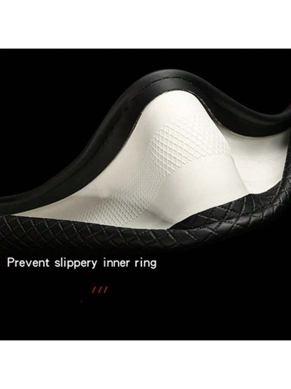 1pc 38cm Universal Car Steering Wheel Cover, Automotive Leather Diamond Quilted Color Block Design Interior Decor