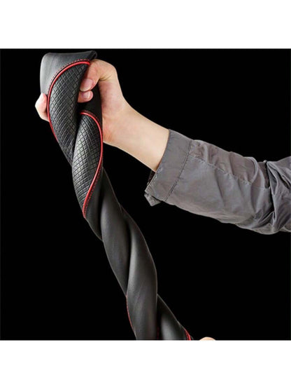 1pc 38cm Universal Car Steering Wheel Cover, Automotive Leather Diamond Quilted Color Block Design Interior Decor