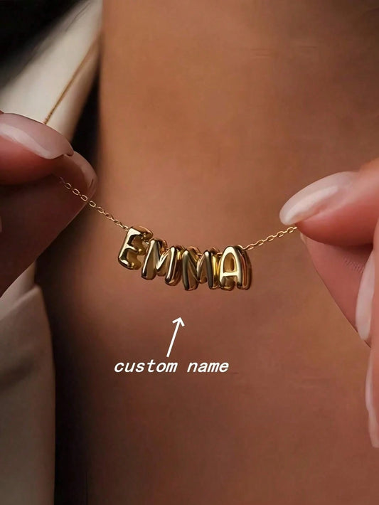 1pc 3D Bubble Name Necklace, Bubble Initial Charm Personalized Jewelry Gift, Customized Nameplate Necklace For Her, Mom, Girlfriend, Suitable For Wedding, Valentine's Day, Mother's Day, Graduation, Bi