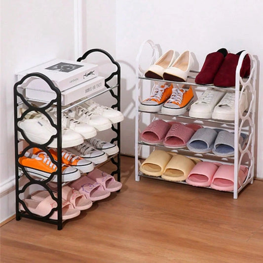 1pc 4-Layer Entryway Furniture Shoe Rack, Multifunctional Simple Storage Rack And Shoe Organizer, Metal Steel Pipe And Plastic Bracket, Space Saving, Easy To Install, Suitable For Corridors, Entrances