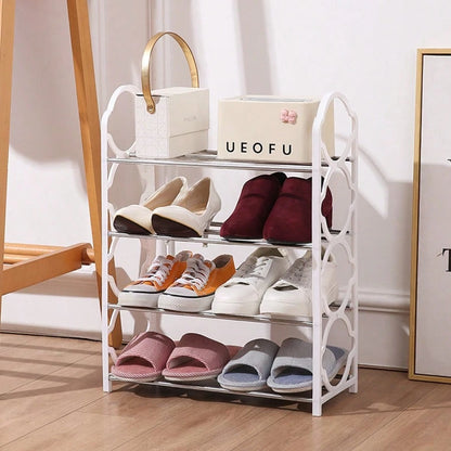 1pc 4-Layer Entryway Furniture Shoe Rack, Multifunctional Simple Storage Rack And Shoe Organizer, Metal Steel Pipe And Plastic Bracket, Space Saving, Easy To Install, Suitable For Corridors, Entrances