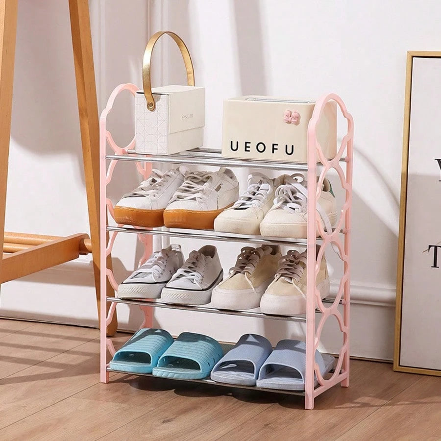 1pc 4-Layer Entryway Furniture Shoe Rack, Multifunctional Simple Storage Rack And Shoe Organizer, Metal Steel Pipe And Plastic Bracket, Space Saving, Easy To Install, Suitable For Corridors, Entrances