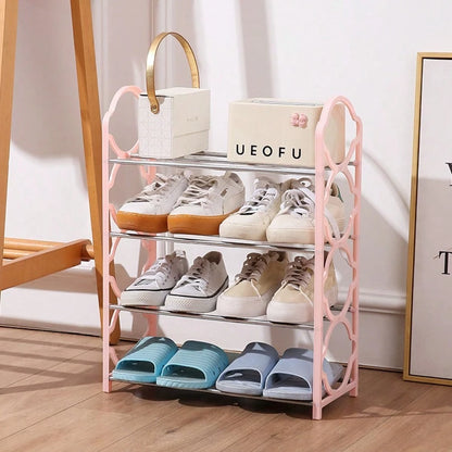 1pc 4-Layer Entryway Furniture Shoe Rack, Multifunctional Simple Storage Rack And Shoe Organizer, Metal Steel Pipe And Plastic Bracket, Space Saving, Easy To Install, Suitable For Corridors, Entrances
