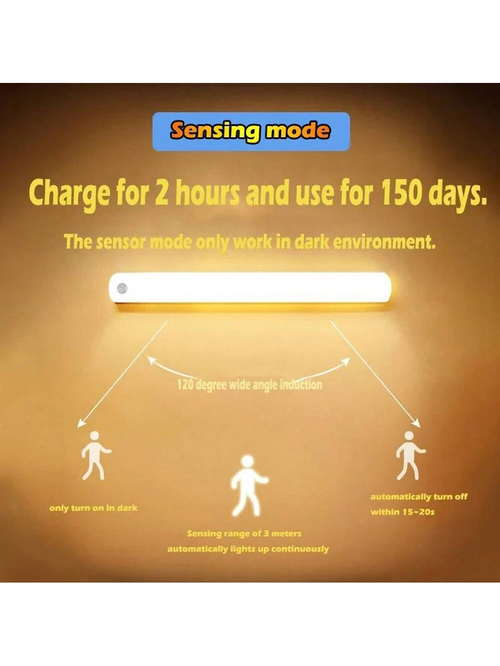 1pc 4in/8in/11.9in/19.8in Motion Sensor LED Light Bar, Warm & Cool Light, Body Activated, Rechargeable, Wireless, Slim, Suitable For Kitchen, Corridor, Wardrobe, Adjustable Brightness Cabinet Light