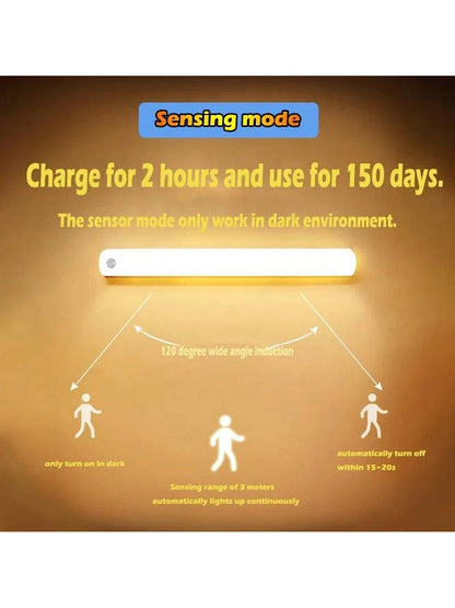 1pc 4in/8in/11.9in/19.8in Motion Sensor LED Light Bar, Warm & Cool Light, Body Activated, Rechargeable, Wireless, Slim, Suitable For Kitchen, Corridor, Wardrobe, Adjustable Brightness Cabinet Light